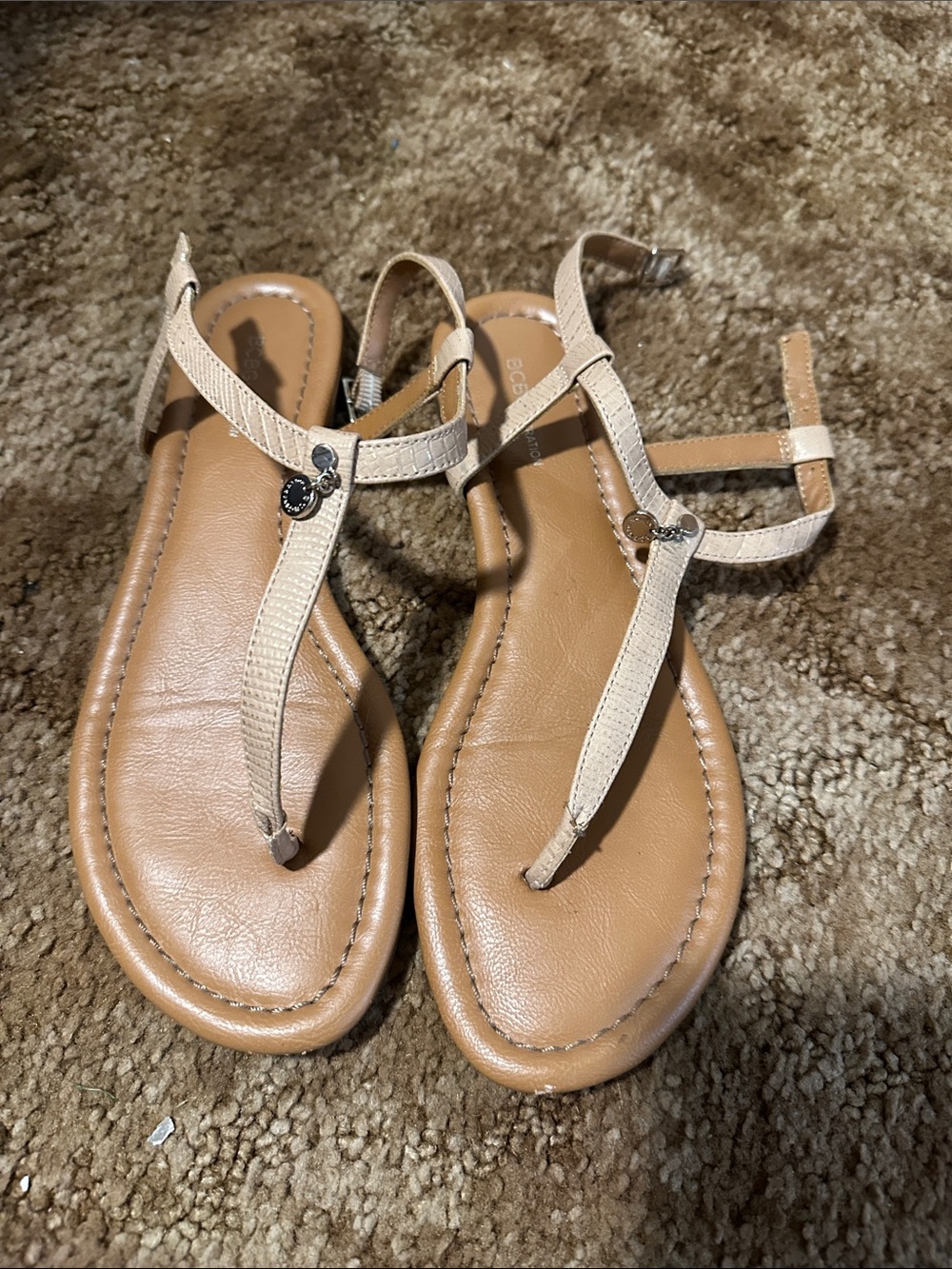 BCBGeneration Tan Beige T-Strap Sandals